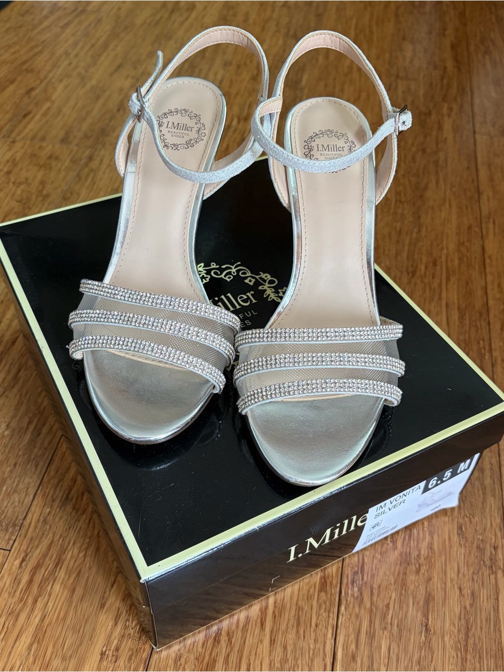 I. Miller Silver Rhinestone Ankle-Strap Heels